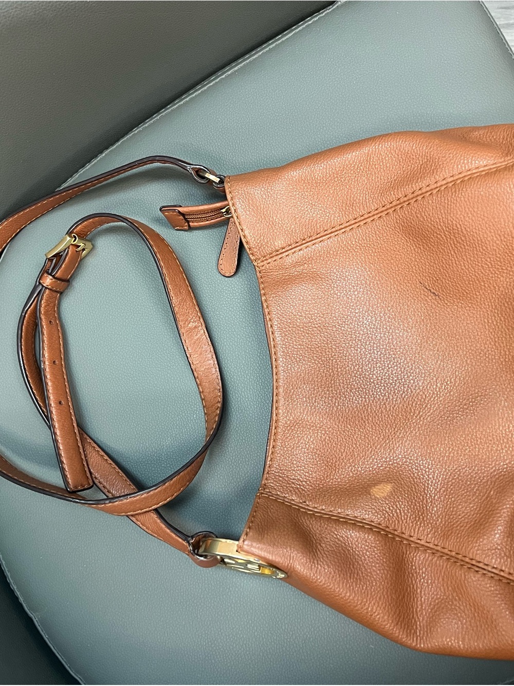 Michael Kors Tan Pebbled Leather Messenger Bag with Gold Hardware